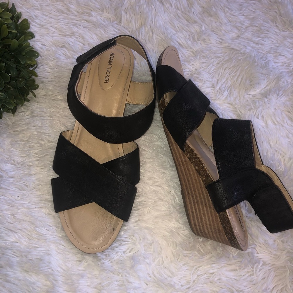 Adam Black Brown Leather Wedge Sandal